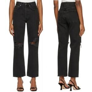 AGOLDE | 90’s Mid Rise Loose Smokestack Black Straight Leg Jeans 25